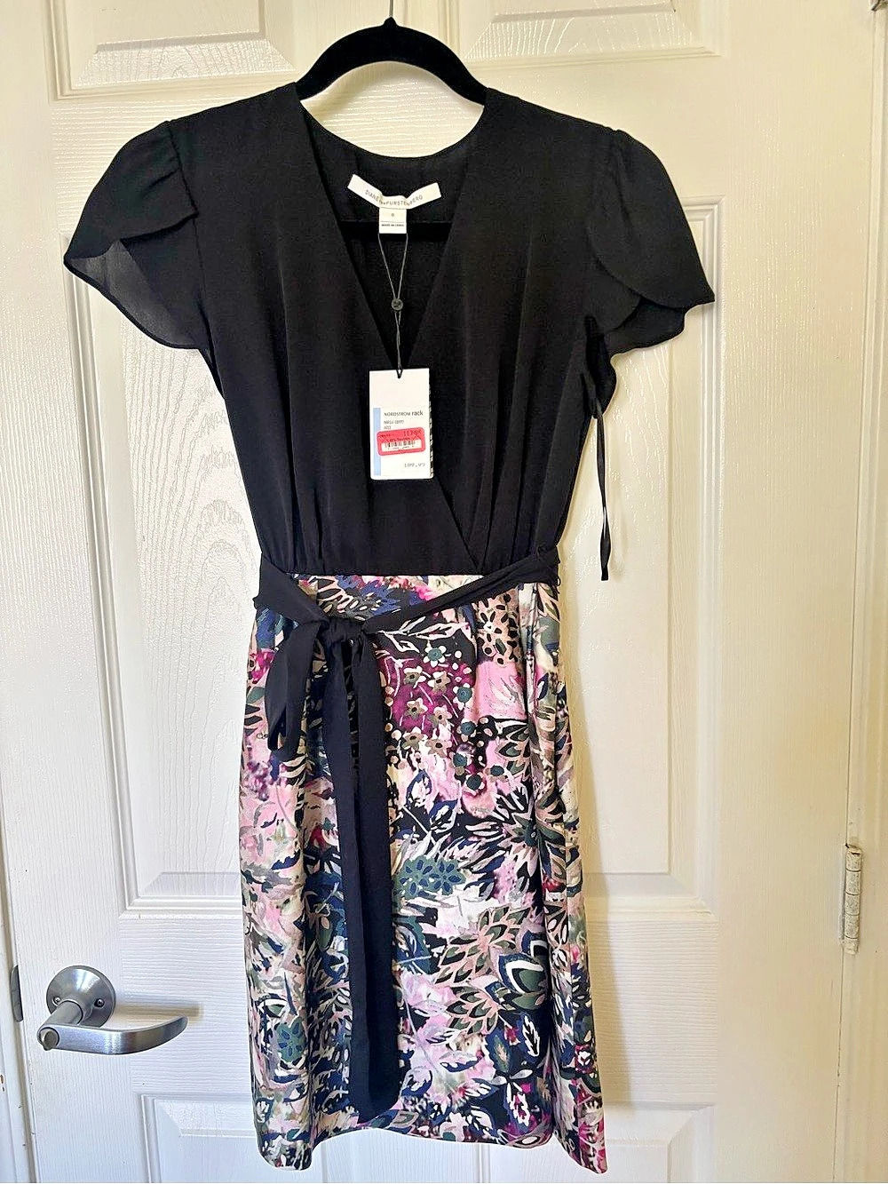 Diane von Furstenberg DVF Mixed Print Wool & Silk Wrap Dress